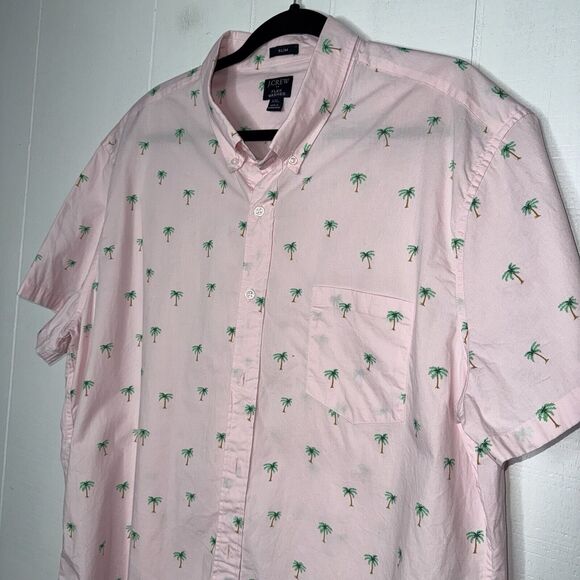 J. Crew Men’s Flex Washed Slim Casual Palm Tree Shirt Pink Size XXL - Picture 3 of 5